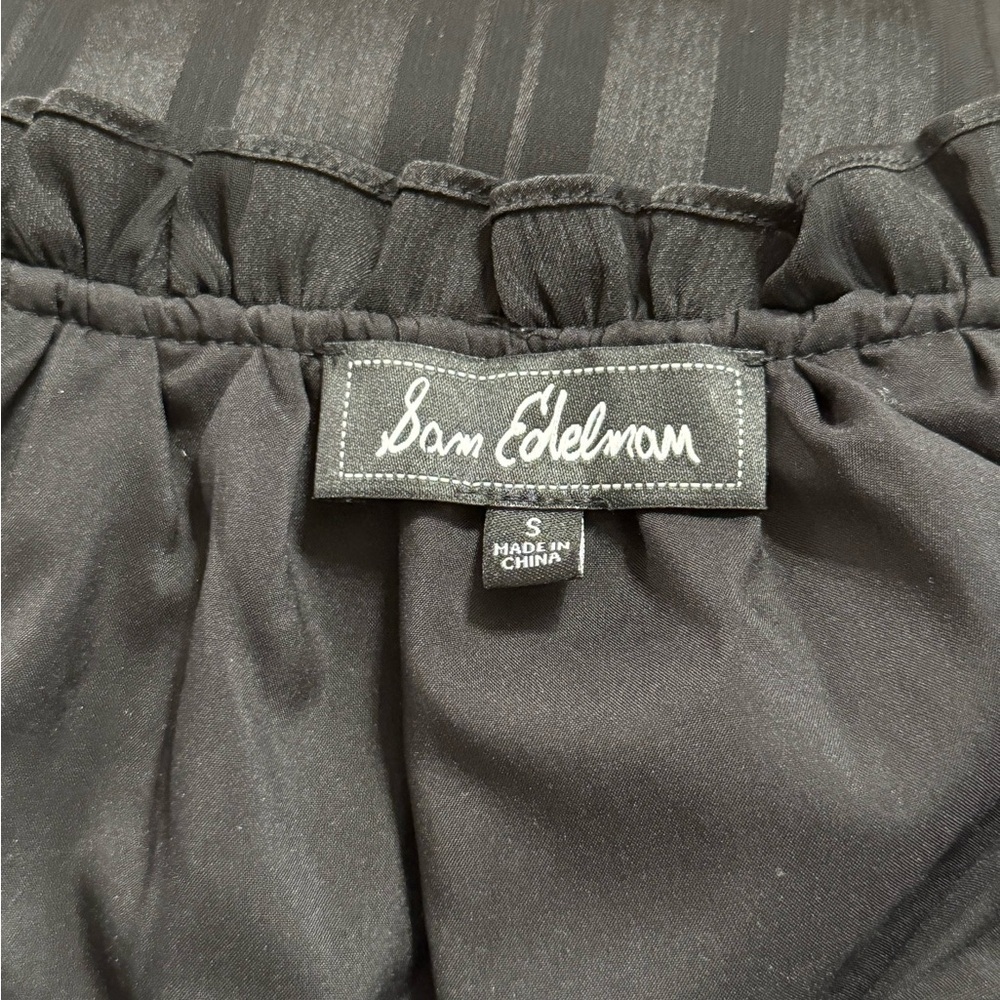 Sam Edelman Black Sheer Striped Tie Neck Blouse Festive Fairy Grunge Small - Picture 5 of 7